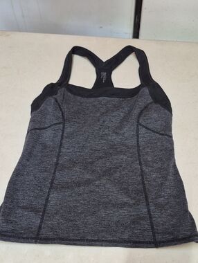 Zella Dark Gray Heather Racerback Tank with Black Trim